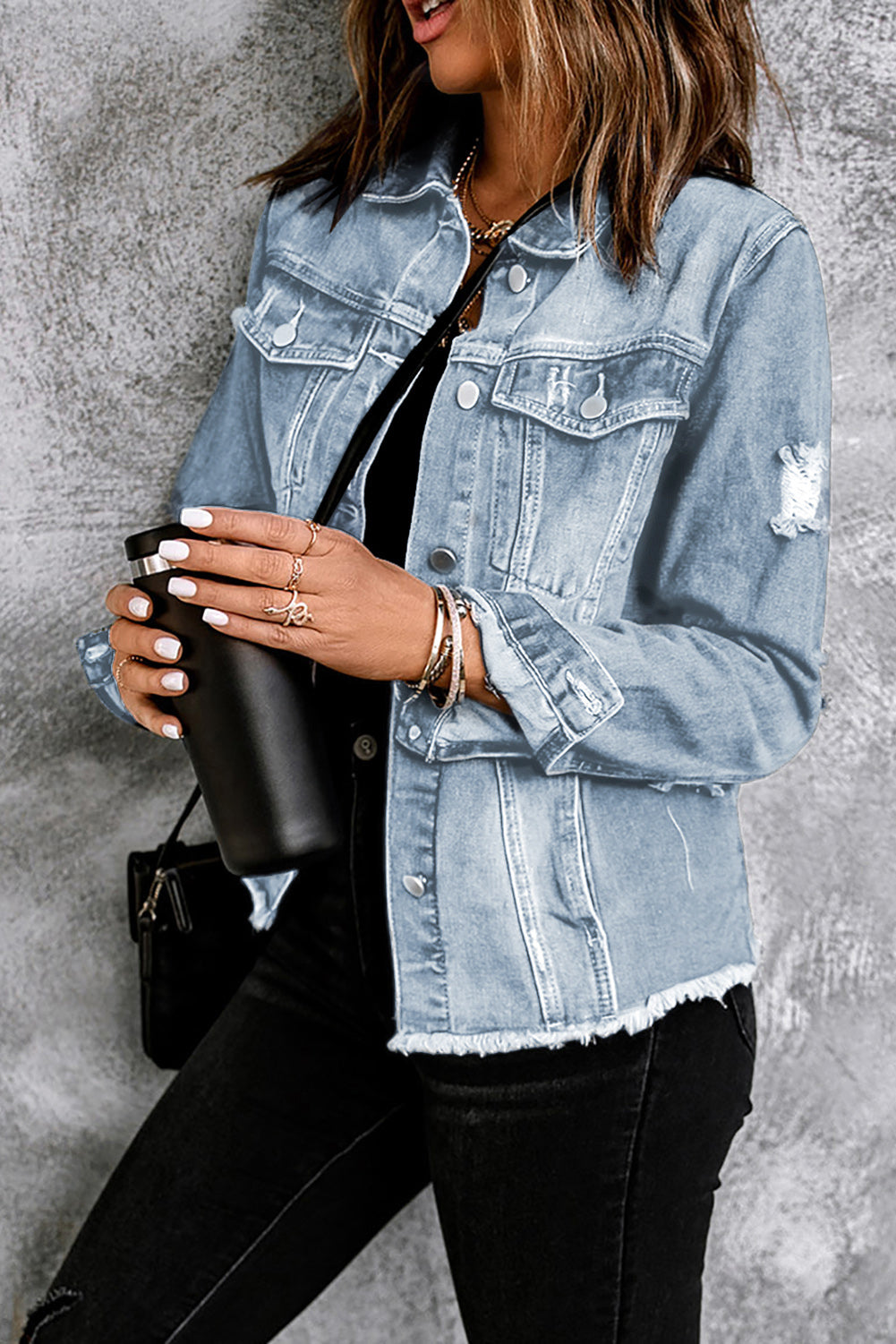 Light Blue Distressed Denim Jacket