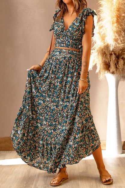 Floral Print Crop Top & Maxi Skirt Set