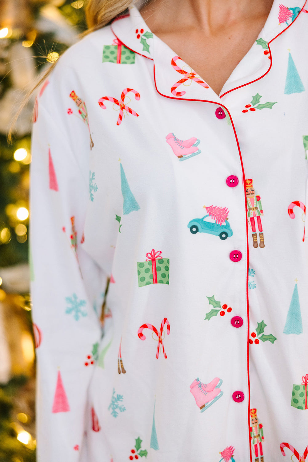 White Christmas Print Pajama Set