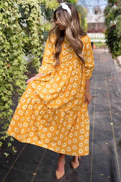 Yellow Flower Print Maxi Dress