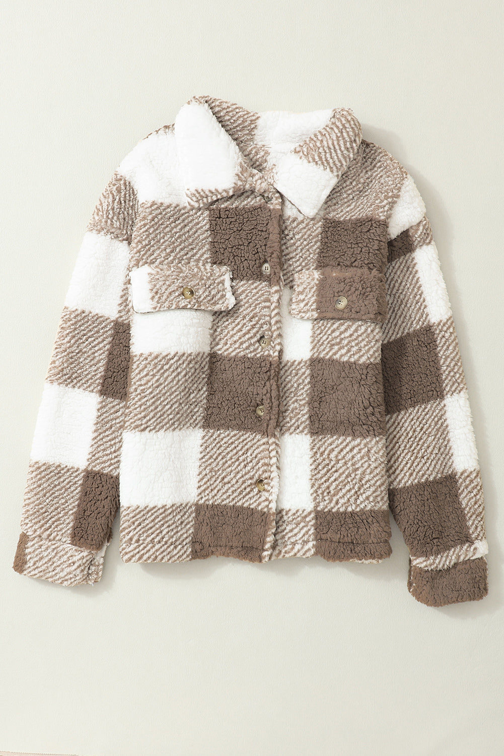 Khaki Plaid Sherpa Jacket