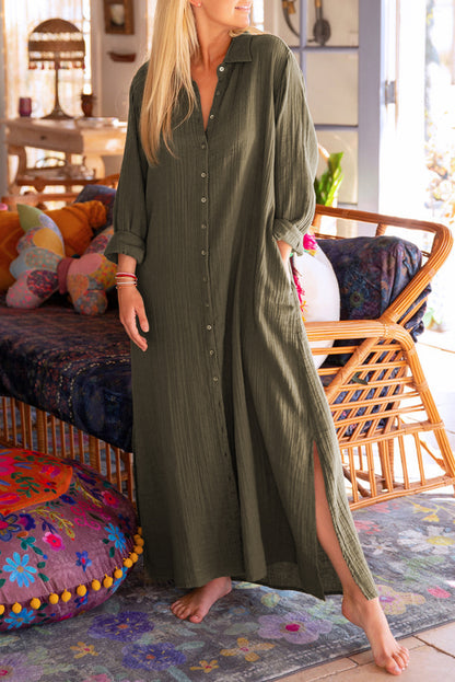 Green Pocketed Loose Maxi Dress