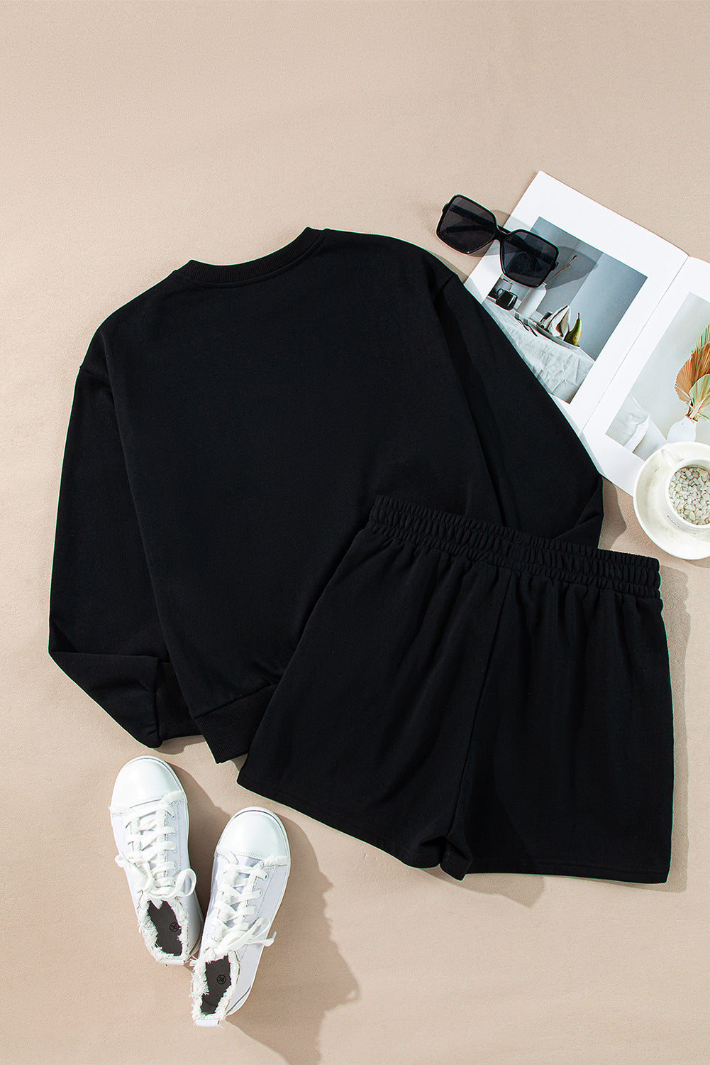 Black Sequin Pullover and Shorts Set