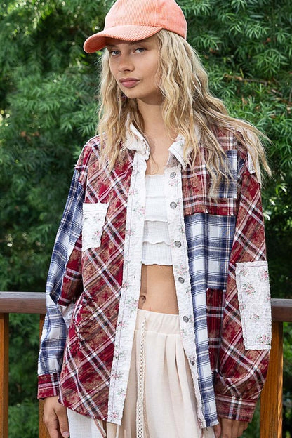 POL Patchwork Plaid Shirt