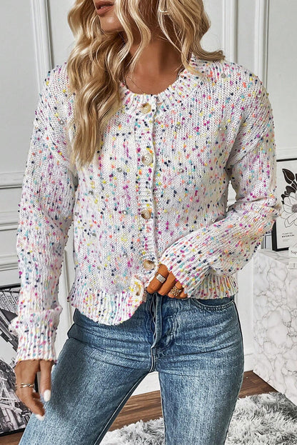 White Confetti Knit Cropped Cardigan