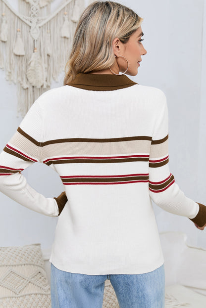 White Rib Knitted Sweater