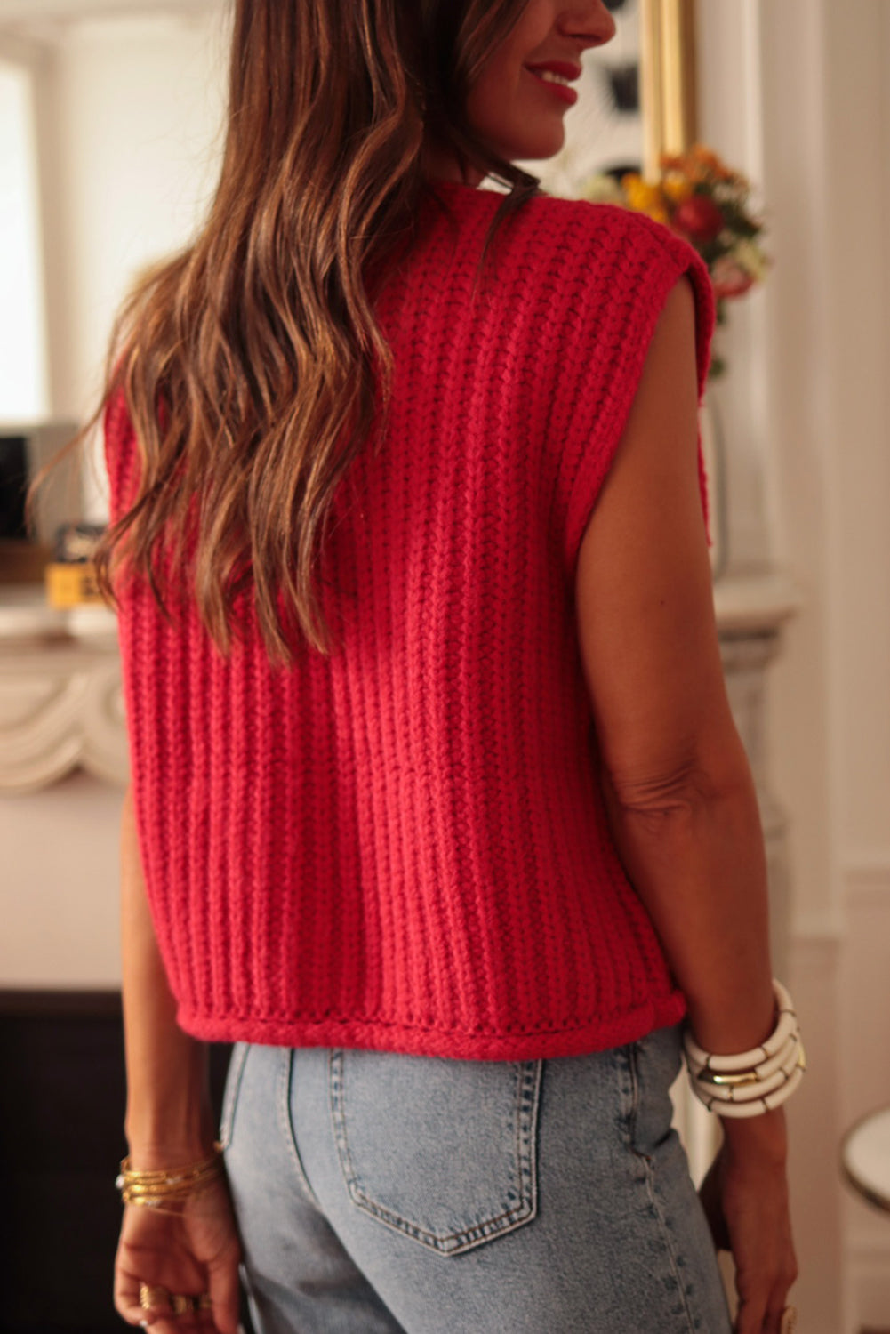 Fiery Red Knit Sweater Vest