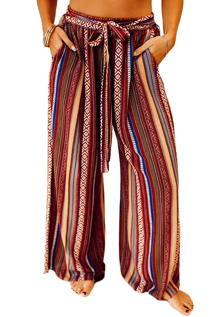 Red Boho Ethnic Striped Pants