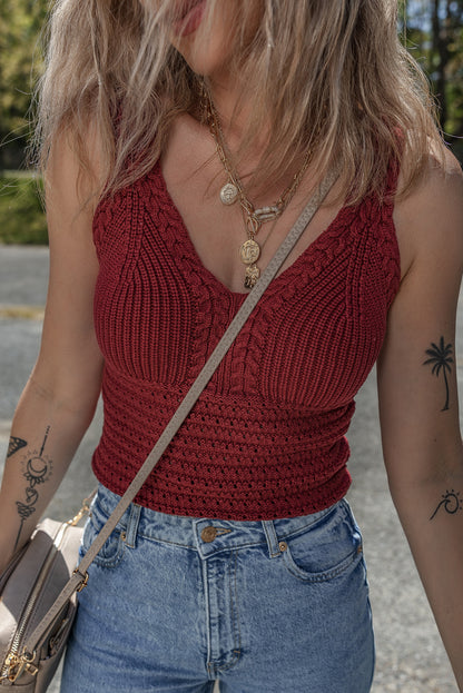 Burgundy Cable Knit Pointelle Camisole