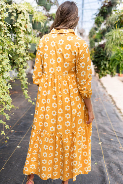 Yellow Flower Print Maxi Dress