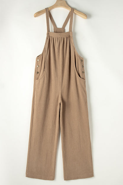 Beige Loose Fit Corduroy Overalls