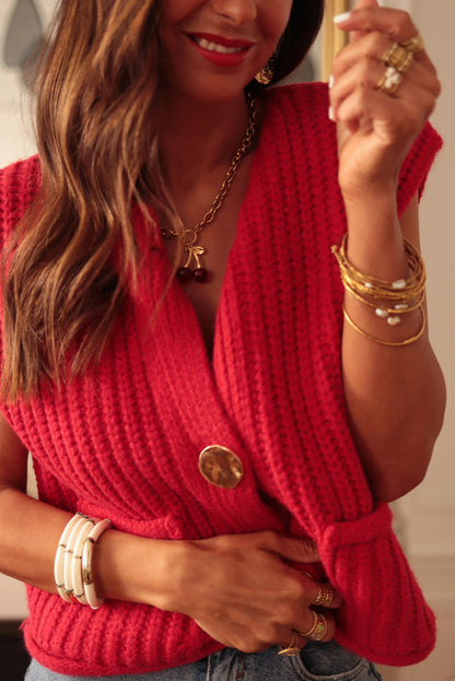 Fiery Red Knit Sweater Vest