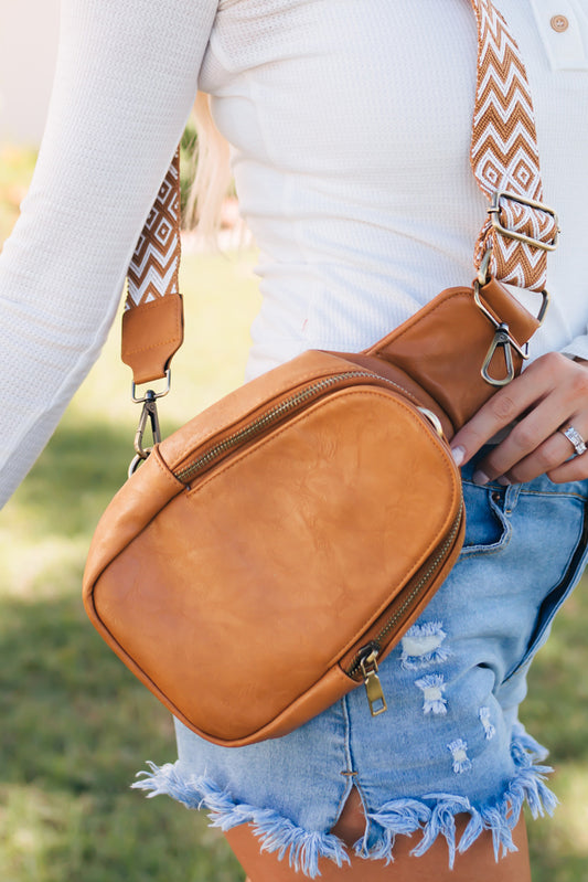 Brown Faux Leather Sling Bag