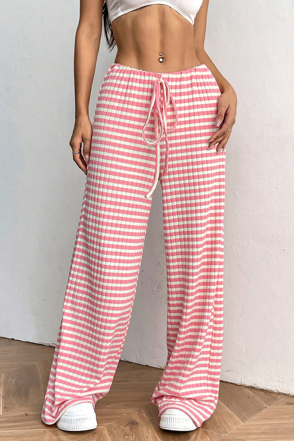 Pink Striped Drawstring Pants