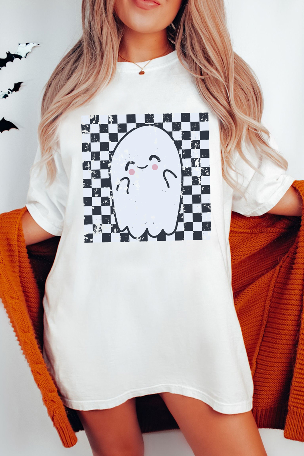 White Ghost Print Oversized  T-Shirt