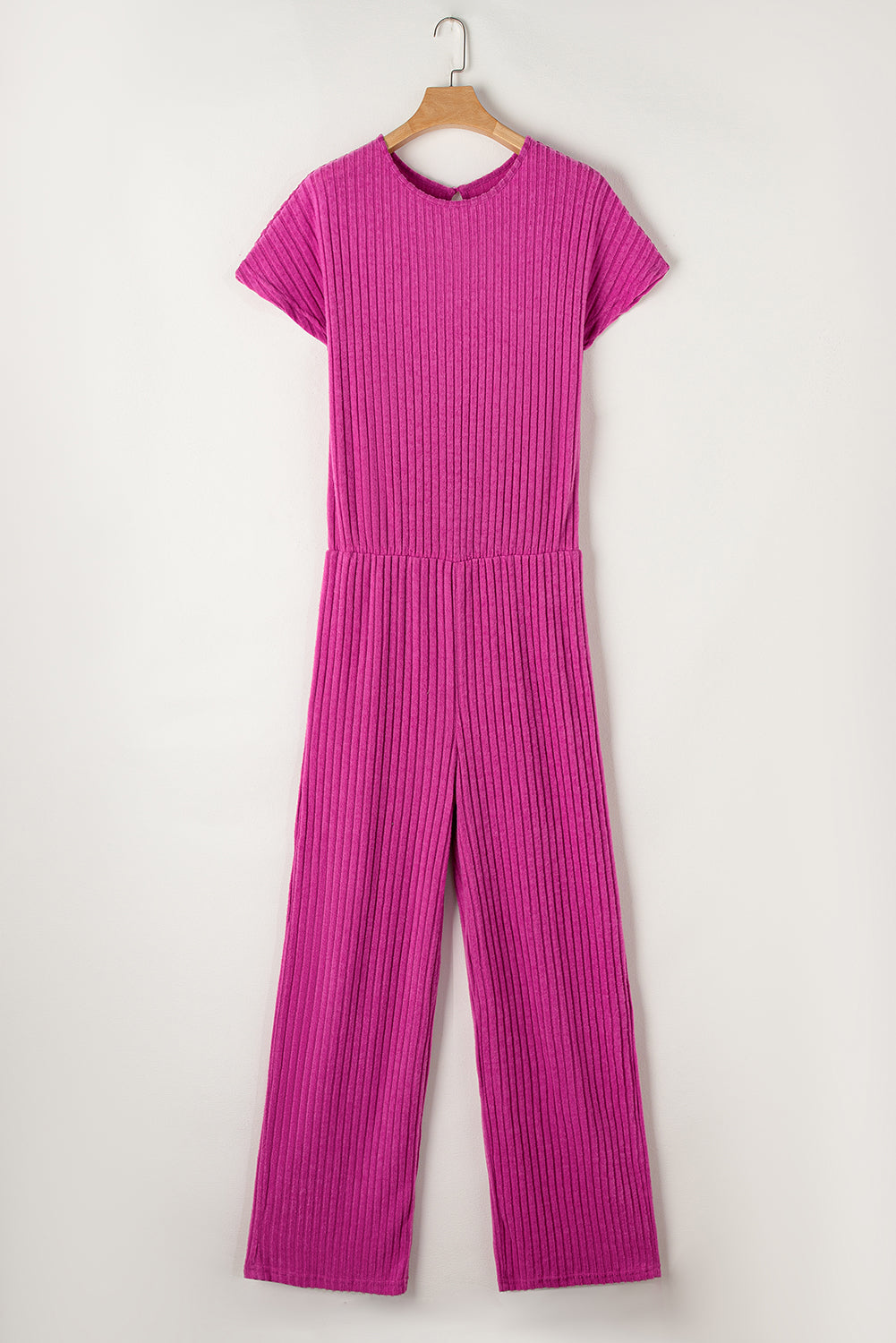 Ribbed Short Sleeve Wide Leg Jumpsuit