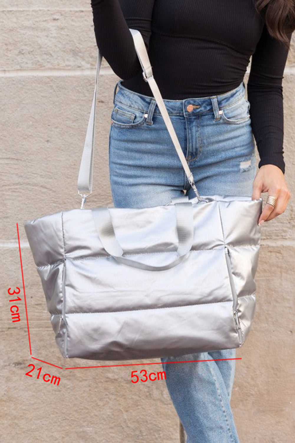 Silver Color Large Tote Bag