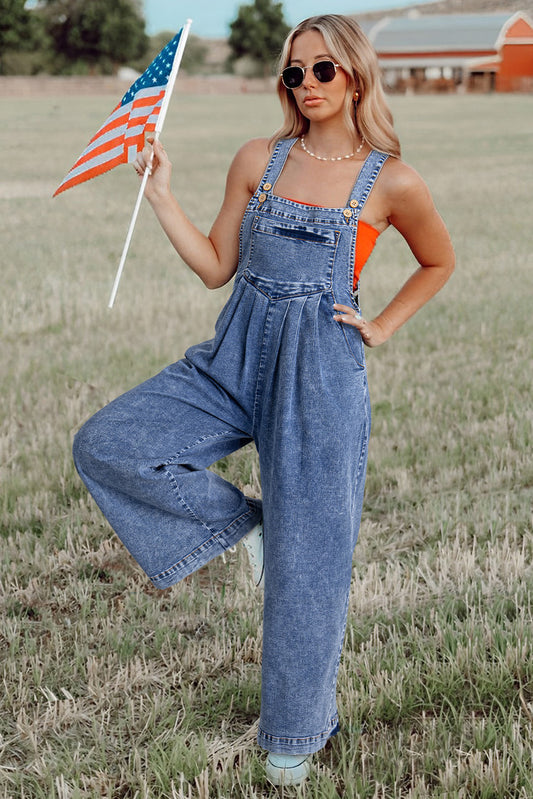 Blue Mineral Washed Denim Overalls