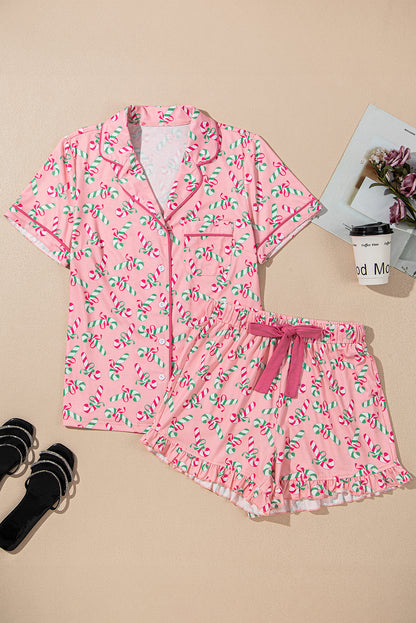 Pink Christmas Print Pajama Set