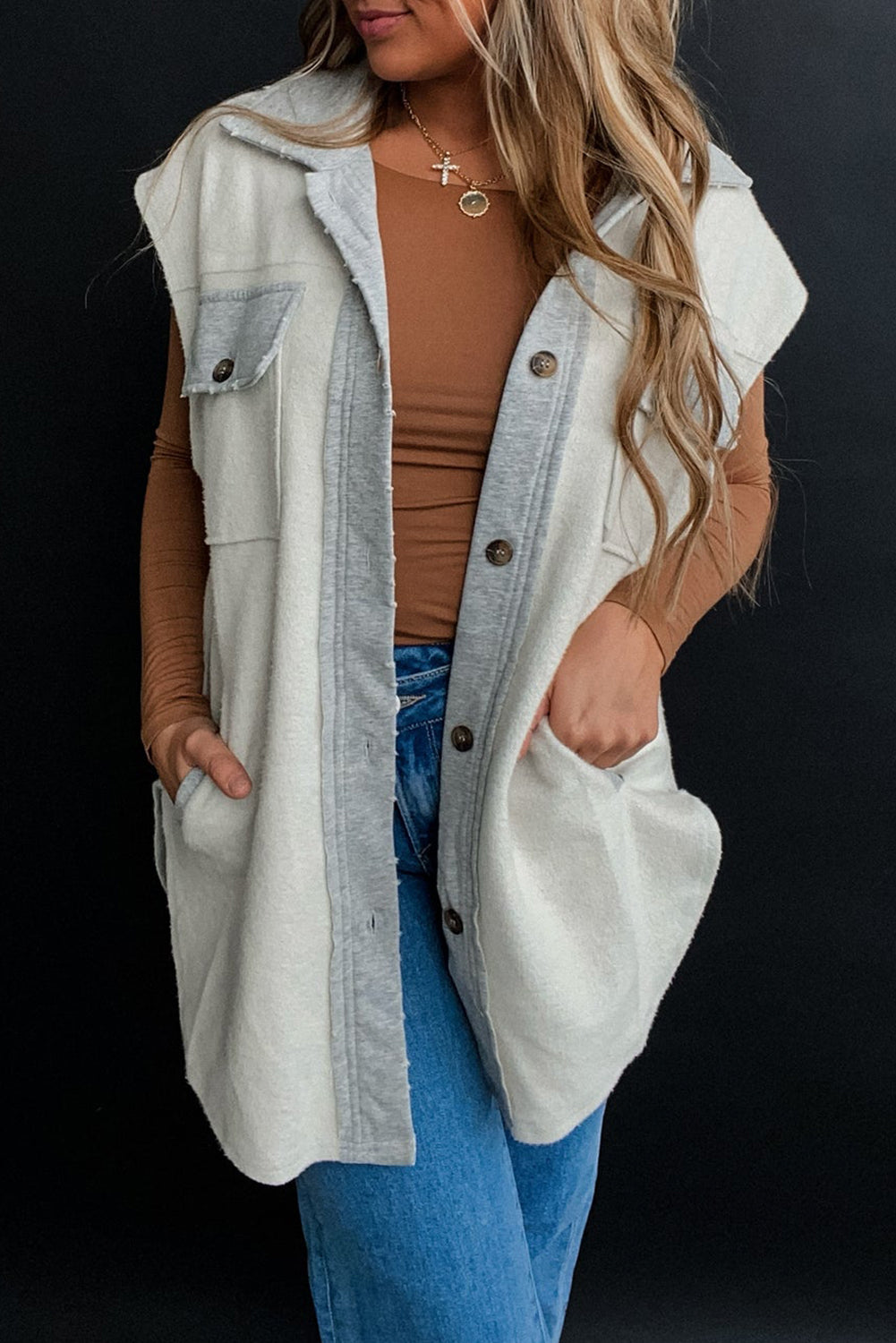 Light Grey Patchwork Jacket Vest