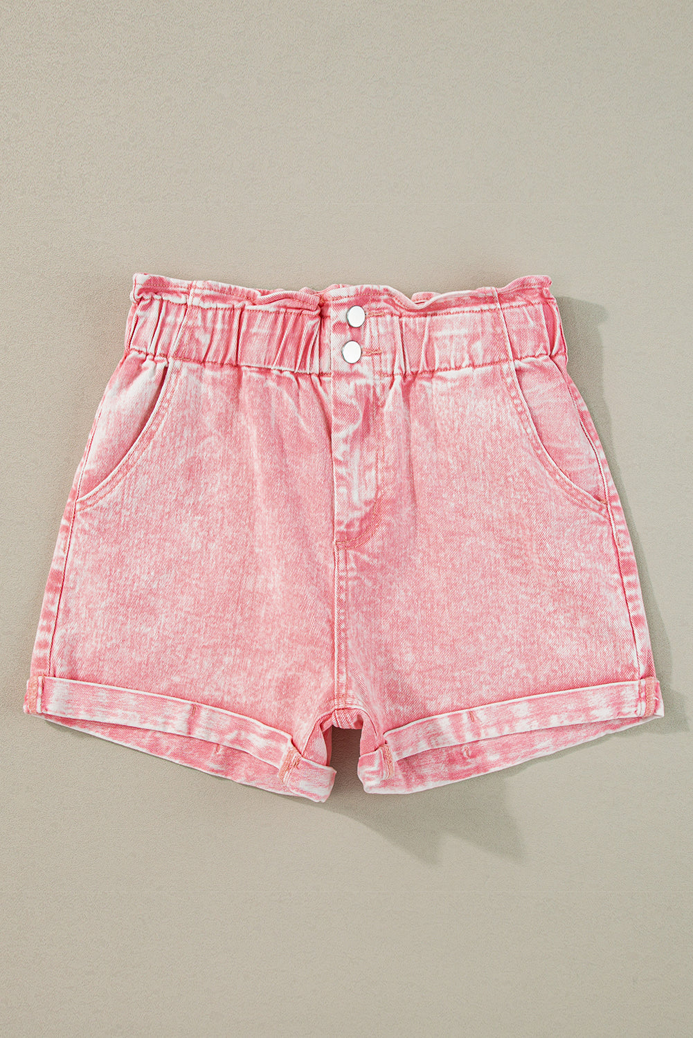 Vintage Washed Frilled High Waist Denim Shorts