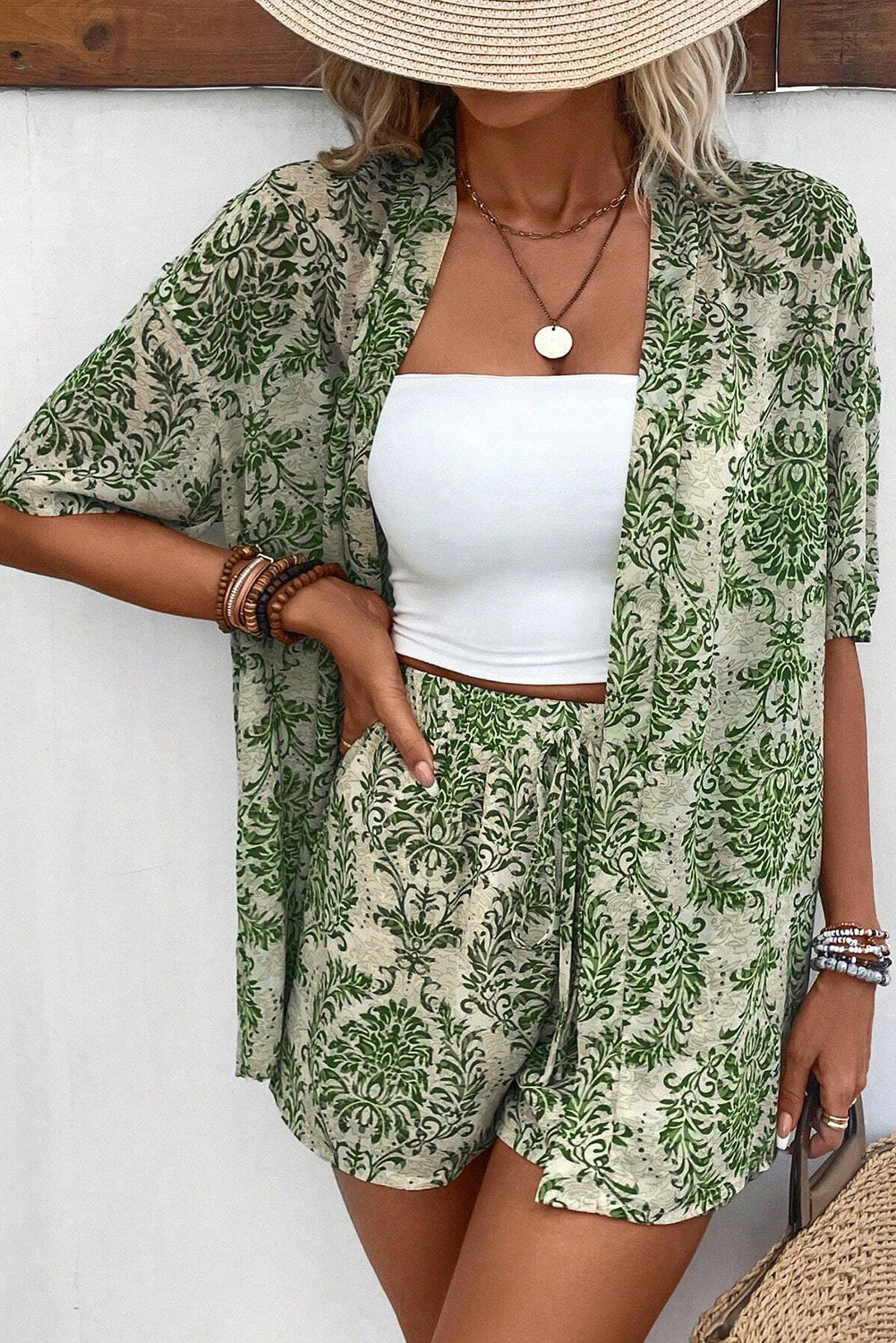 Green Floral Shirt and Shorts Set