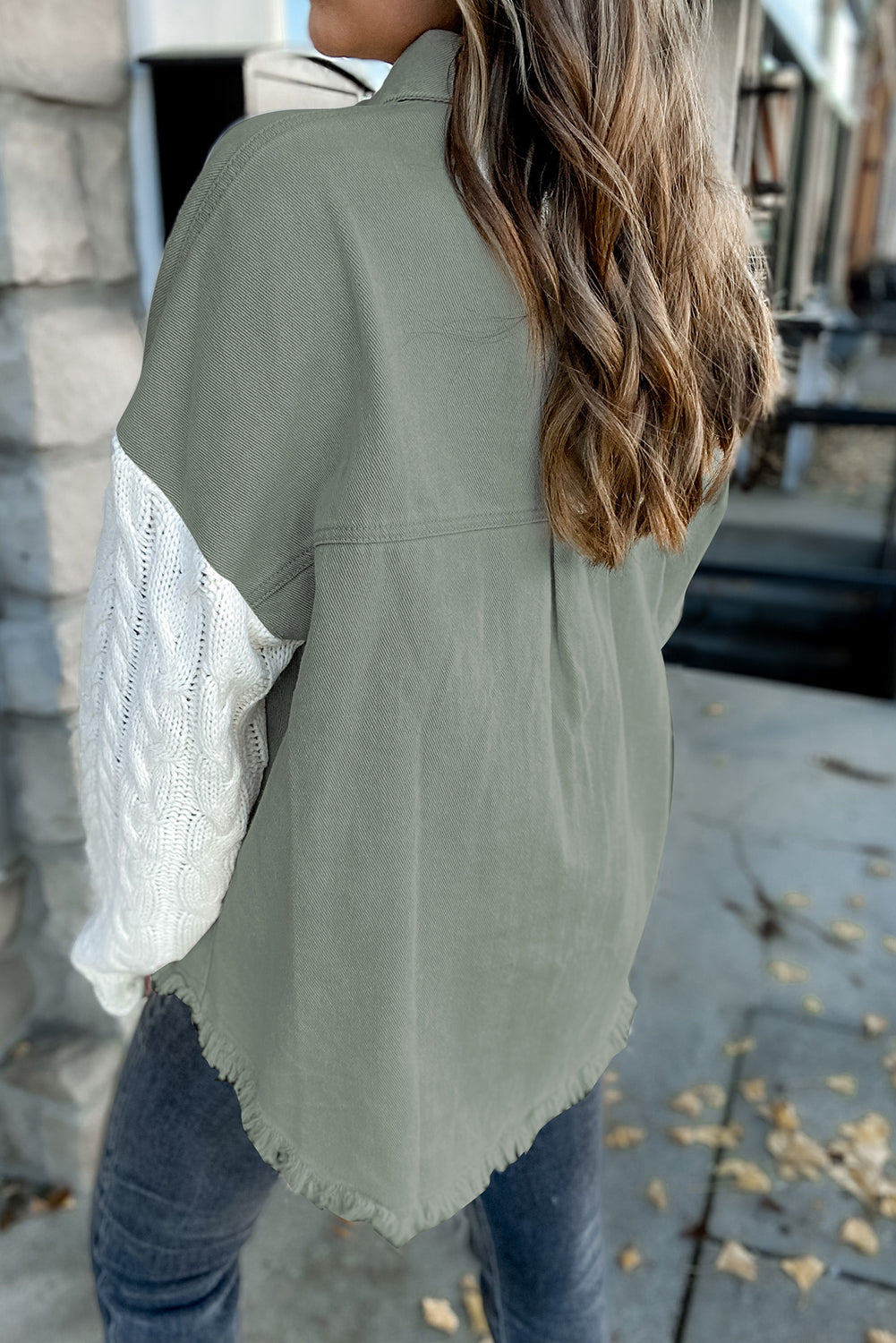 Green Cable Knit Shacket