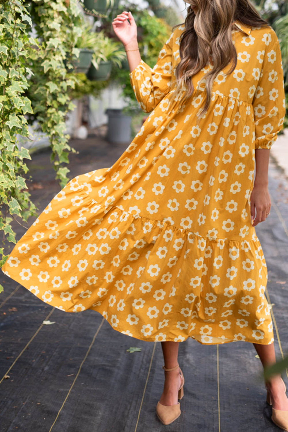 Yellow Flower Print Maxi Dress