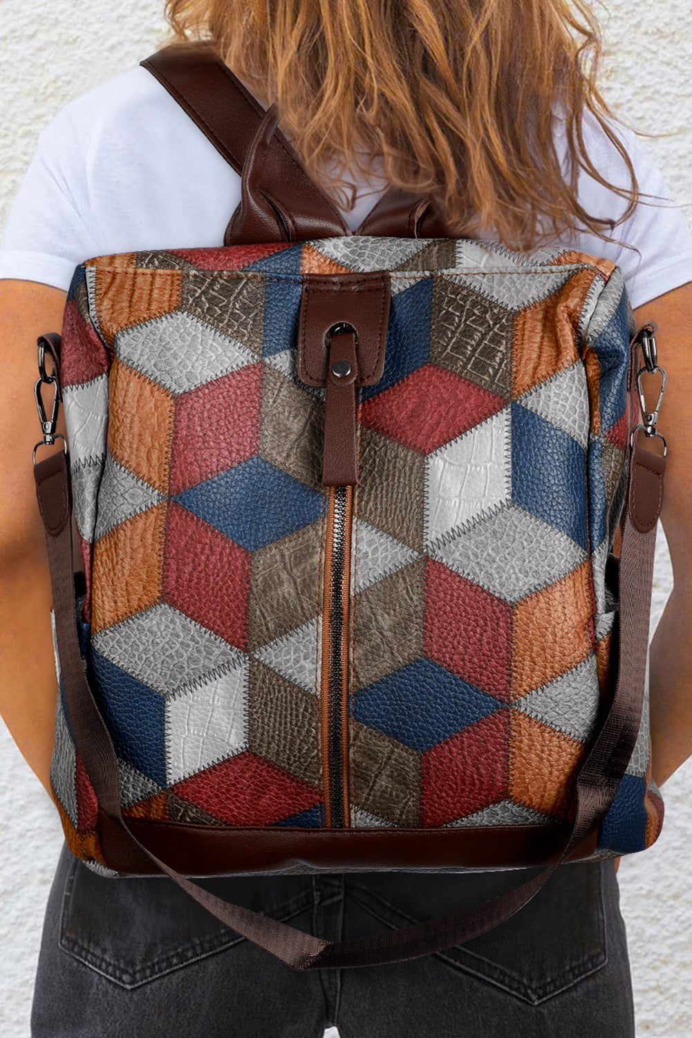 Chestnut Geometric Print Large Convertible Backpack