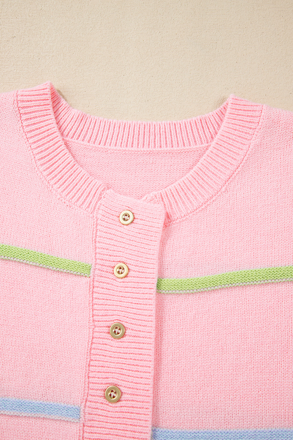 Pink Rainbow Striped Henley Sweater