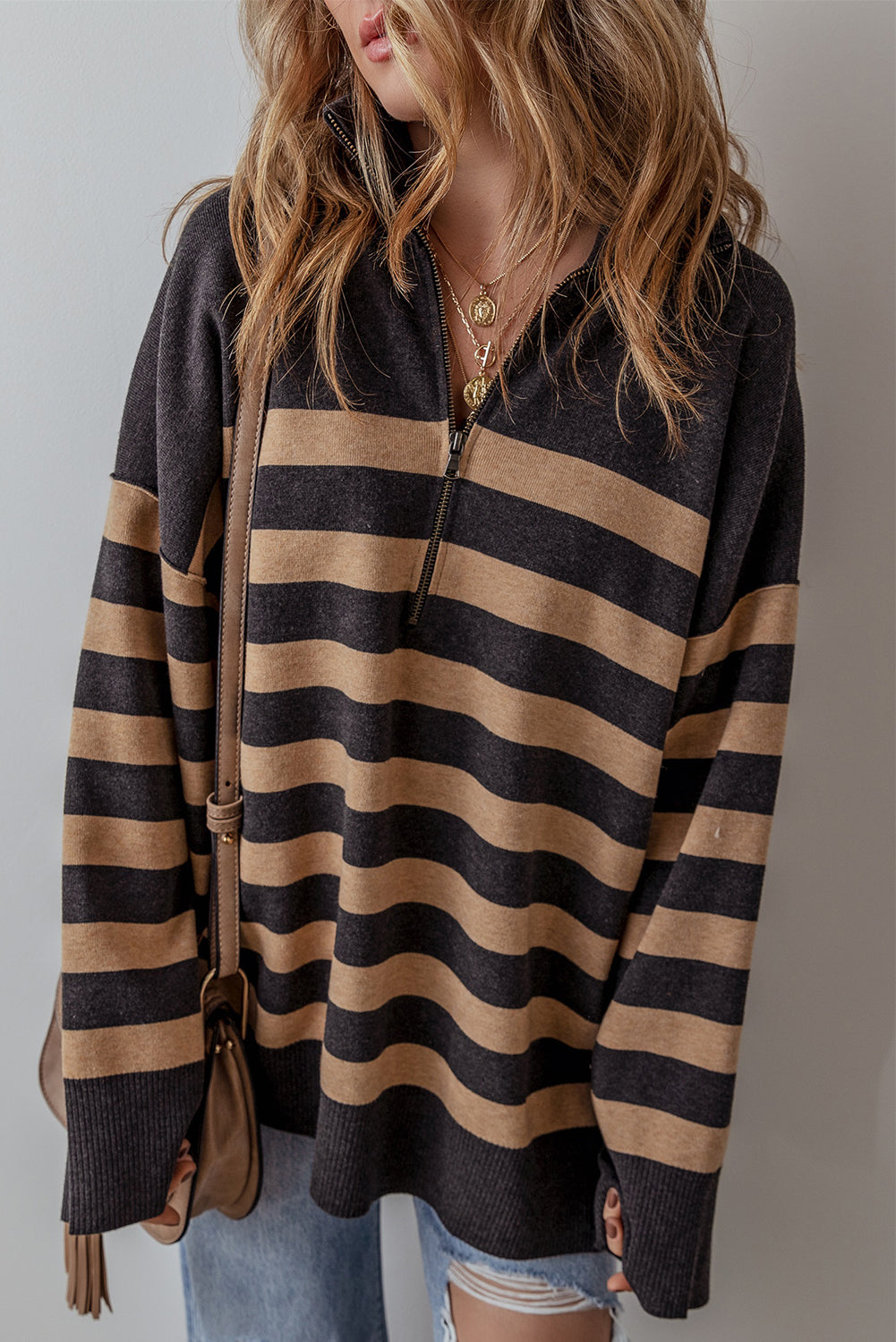 Black Striped Oversized Sweater