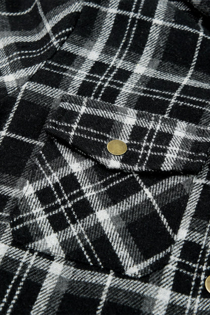 Black Sherpa Lined Hooded Flannel Jacket