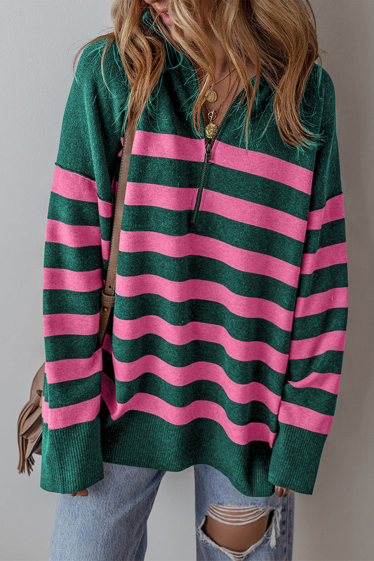 Green Striped Oversized Sweater