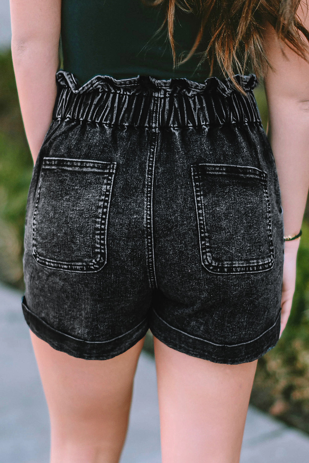 Vintage Washed Frilled High Waist Denim Shorts