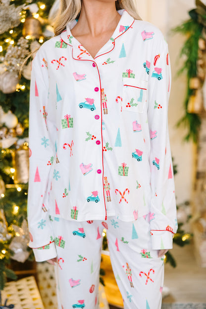 White Christmas Print Pajama Set