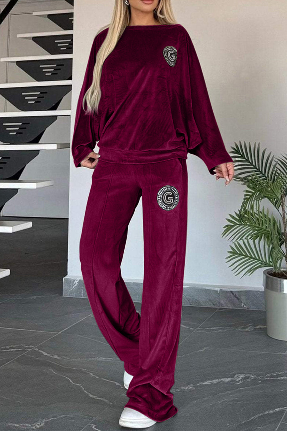 Boat Neck Long Sleeve Top and Pants Set