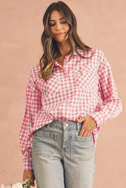 Pink Gingham Print Shirt