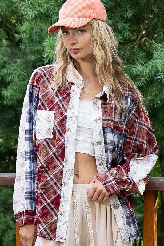 POL Patchwork Plaid Shirt