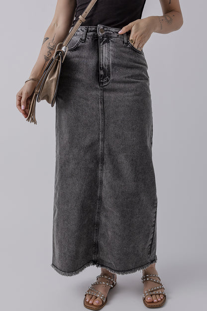 Dark Grey Denim Long Skirt