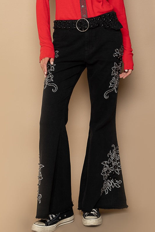 POL Embroidered Flare Pants