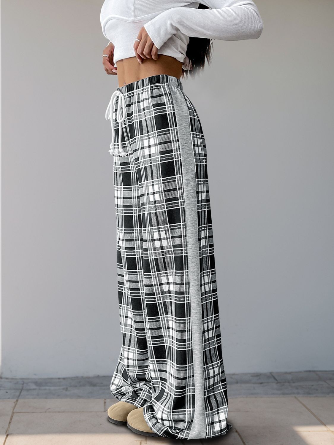 Perfee Plaid Wide Leg Pants