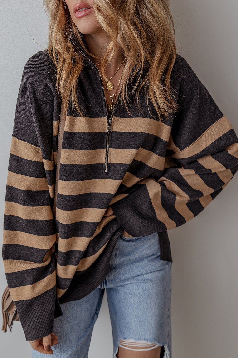 Black Striped Oversized Sweater