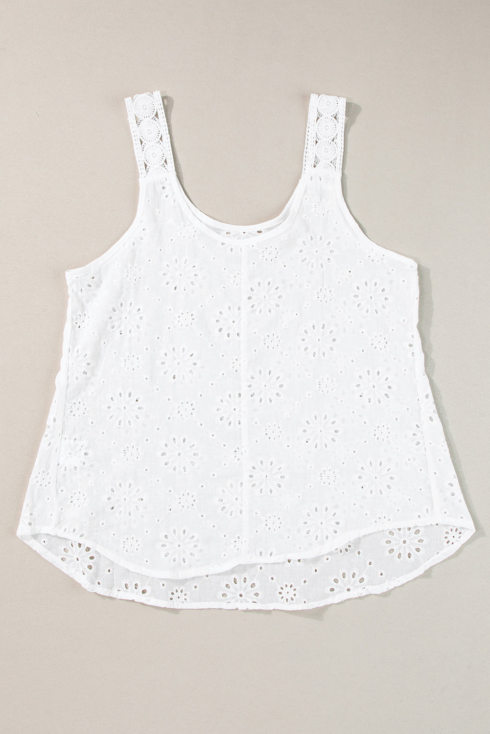 White Eyelet Embroidery Flowy Tank Top