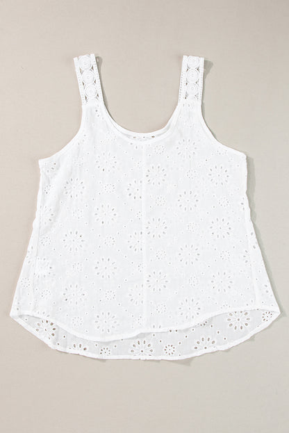 White Eyelet Embroidery Flowy Tank Top