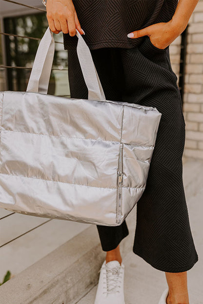 Silver Color Large Tote Bag