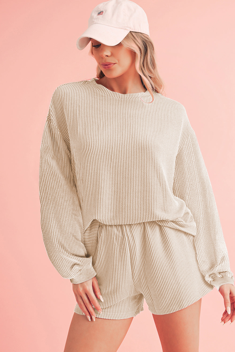 Parchment Sweatshirt and High Waist Shorts Set