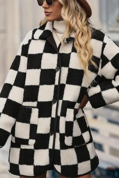 Black Checkered Fleece Jacket