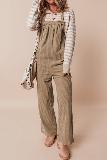 Beige Loose Fit Corduroy Overalls