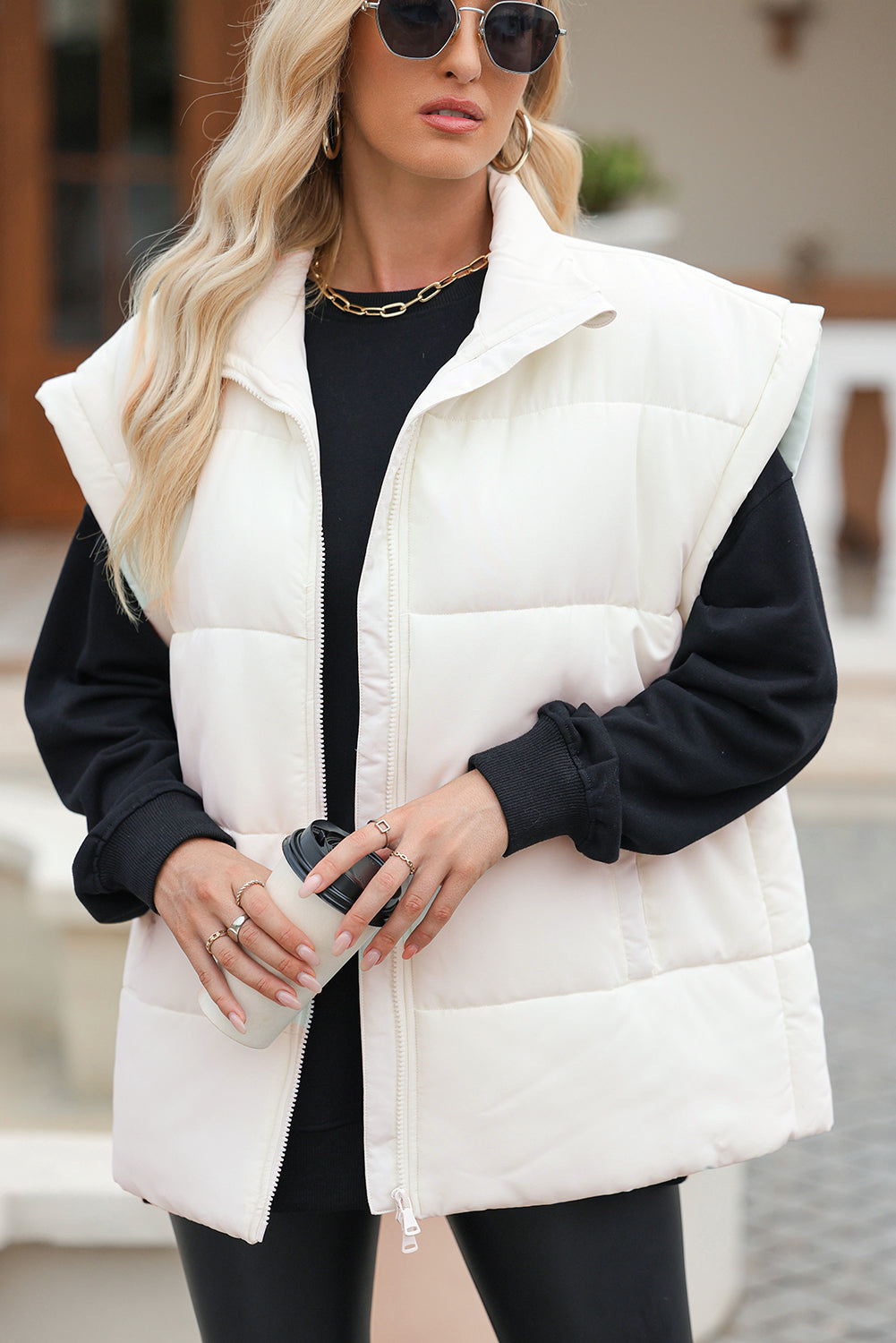 White Oversized Puffer Vest