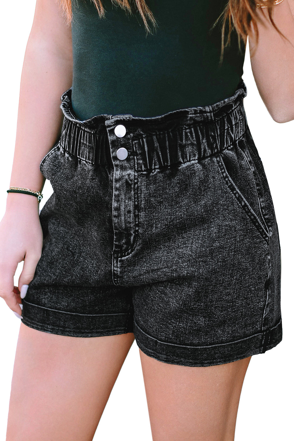 Vintage Washed Frilled High Waist Denim Shorts